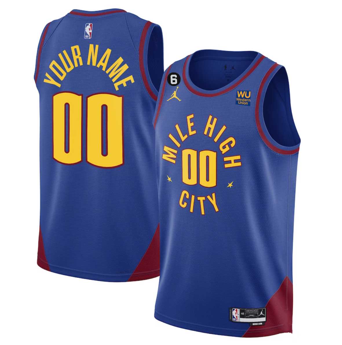 Men & Youth Customized Denver Nuggets Active Player Blue 2022-23 Statement Edition With NO.6 Patch Stitched Jersey